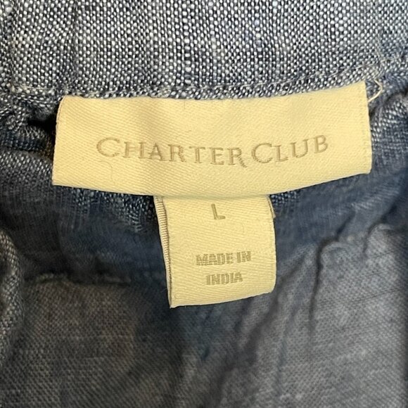 Charter Club Women 100% Linen Nautical Beachy High Rise Pull On Straight Pant L - Picture 7 of 12